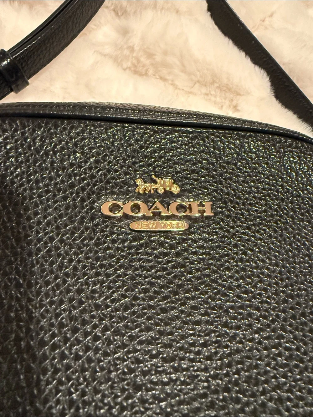 Coach Black Pebbled Leather Crossbody Bag with Gold Hardware